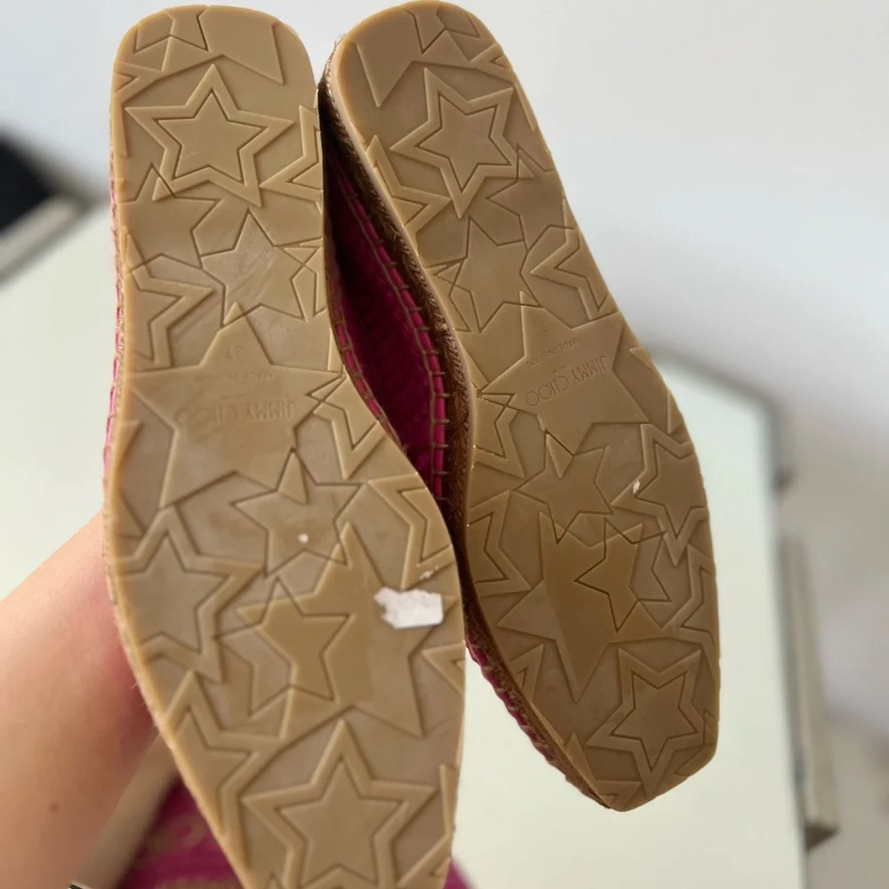 New JIMMY CHOO Brie Flat logo raffia espadrilles $595 37